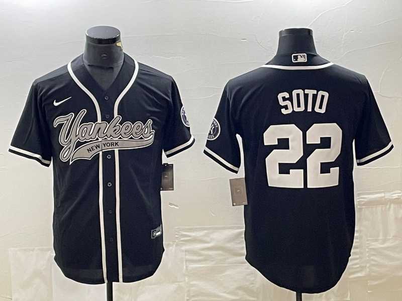 Mens New York Yankees #22 Juan Soto Black With Patch Cool Base Stitched Baseball Jersey